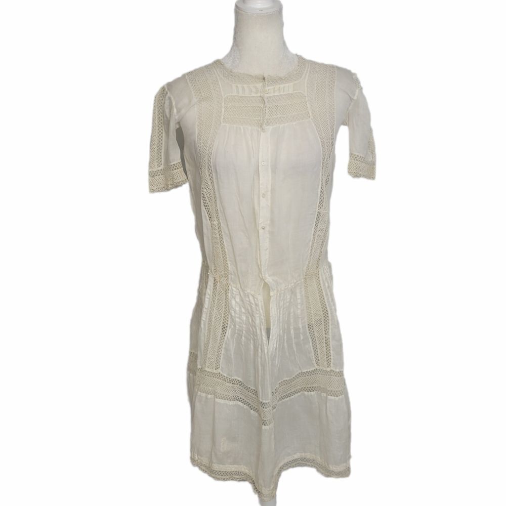 ANTIQUE vintage 1920s‎ Edwardian white drop waist tea slip dress XS